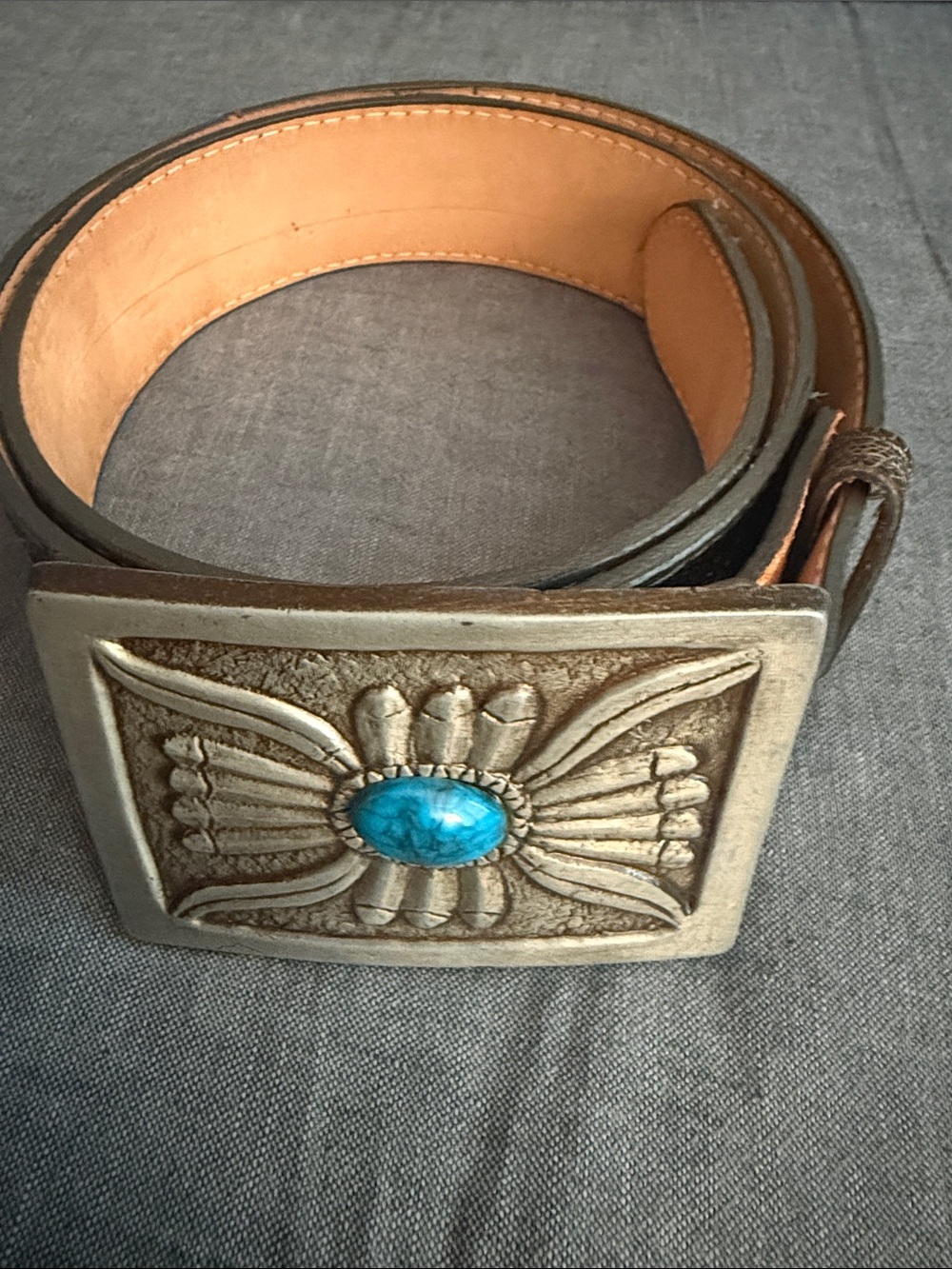 Vintage Southwest Gray Metal Belt Buckle with Tony Lama Lizard Belt